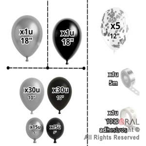 SET DE GLOBOS ARCO XL ESFERA NEGRO Y PLATA LA757 103 UNIDADES